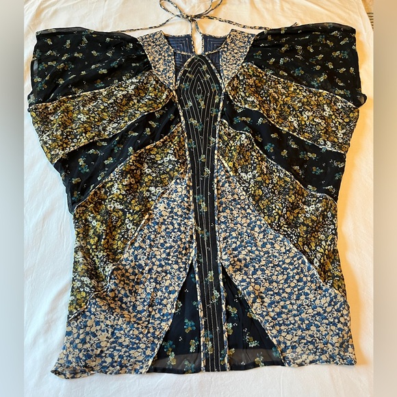 Anthropologie Short Sleeve Draped Tunic Mini Dress in Blue Floral Size S NWT - Picture 4 of 7